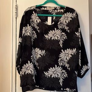 Gray and white floral blouse